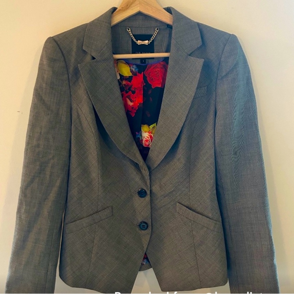 Fitted Ted Baker Heathered Grey Blazer